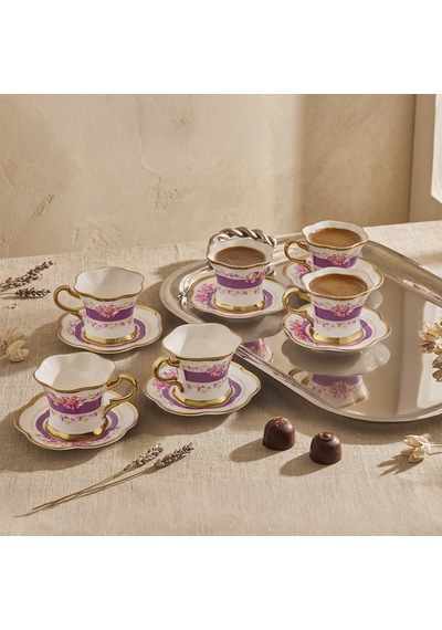 Aryıldız Lal 12 Parça 6 Kişilik Kahve Fincan Takımı Mor 90 Ml Çok Renkli