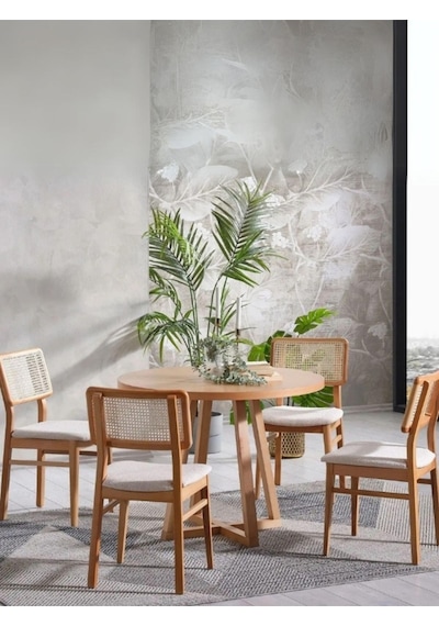Visby Beyaz Sedef Natural Ahşap Bohem Sandalye