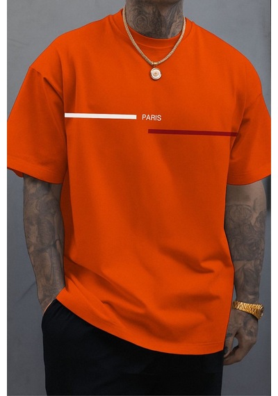Paris Baskılı Unisex Tshırt Turuncu