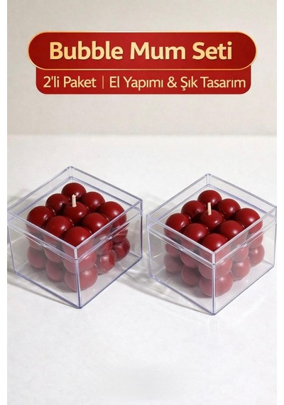 Şeffaf Kutulu İkili Kırmızı Bubble Mum-doğal %100 Soya Wax Dekor Mum Düğün, Nişan,kına Hediyelik Kırmızı
