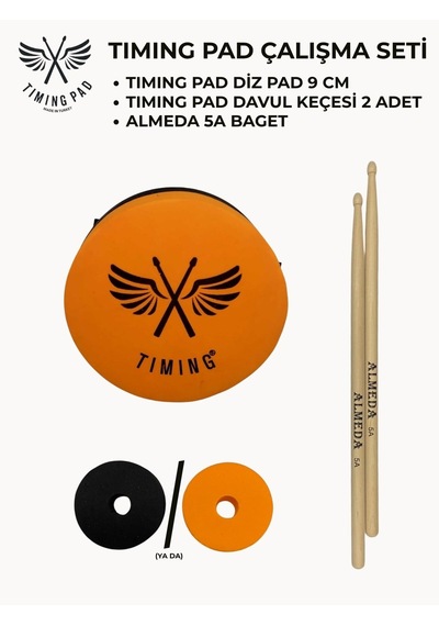 Timing Pad Çalışma Seti Diz Pedi 9 Cm + Davul Keçesi 2 Adet + Baget