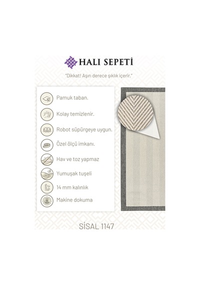 Halı Sepeti Sisal Plus 1147 Krem-gri Robot Süpürgeye Uygun Mutfak Halısı Bej - Gri