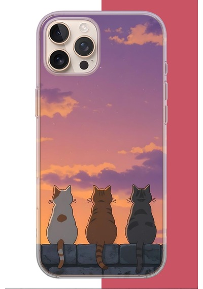 İphone 16 Pro Uyumlu Duvardaki Kediler Uv Baskılı Silikon Kılıf Renkli