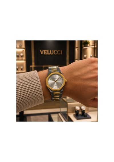 Velucci Hayal Çelik Kordon Erkek Kol Saati İki Renk Gümüş Kadran Sekizgen Analog