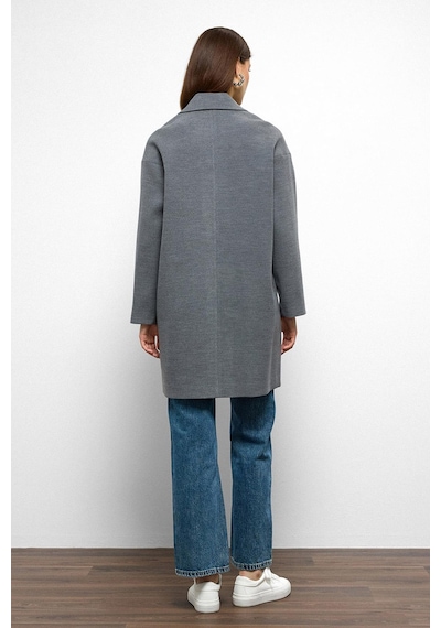 Olcay Desenli Astarlı Oversize Kruvaze Kaban Gri 3095