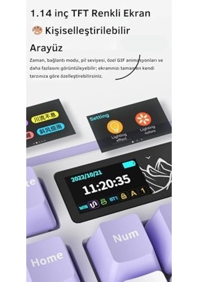 Ak980 Kablosuz Hot-swap Tft Ekranlı Mekanik Oyun Klavyesi 8.000 Mah Batarya Pembe - Gift Switch