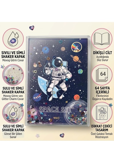 Astronot Temalı 64 Sayfa Simli Sulu Kapaklı A5 Defter Çizgili Çizgisiz Kareli Noktalı Spiralsiz Defter Karışık/çok Renkli Astronot Temalı 64 Sayfa Simli Sulu Kapaklı A5 Defter Çizgili Çizgisiz Kareli Noktalı Spiralsiz Defter Karışık/çok Renkli