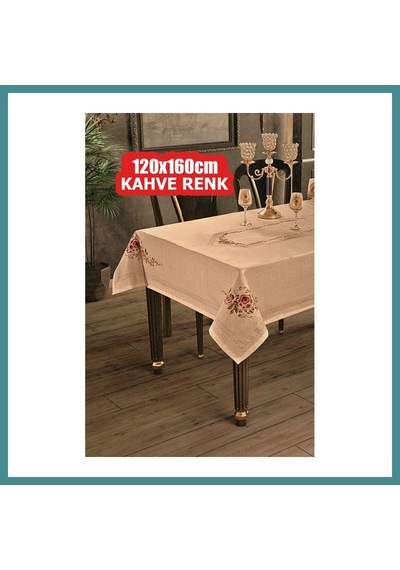 Trendexa Dijital Baskılı Kanaviçe Tek Masa Örtüsü 120x160cm Kahve Renk Mac