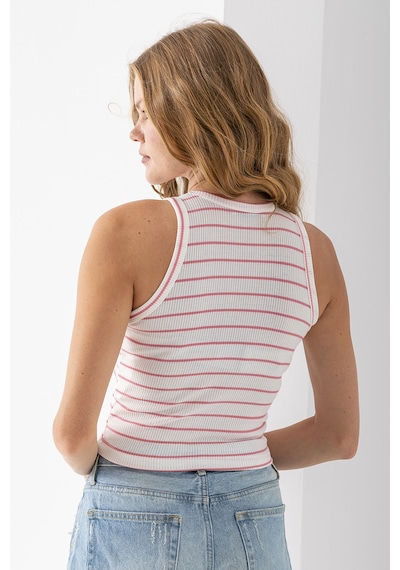Giysa Kadın Bisiklet Yaka Kolsuz Çizgili Basic Body Pembe - 25507 Pembe