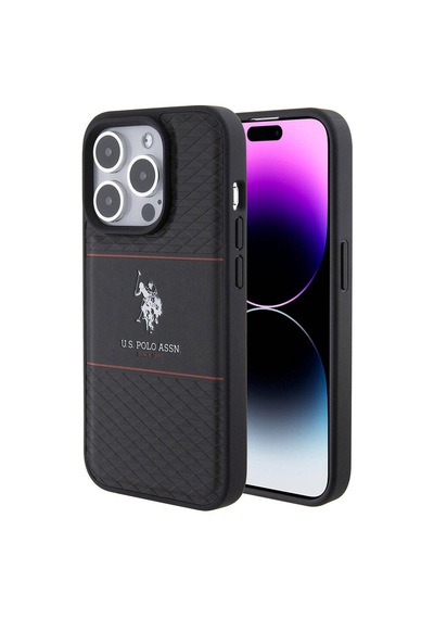 Apple Uyumlu iPhone 15 Pro Kılıf U.s. Polo Assn. Lisanslı Deri Şeritli Logo Dizayn Kapak Siyah