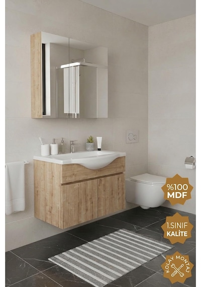 Kahire 65 Cm Mdf Banyo Dolabı Seti Safir Meşe