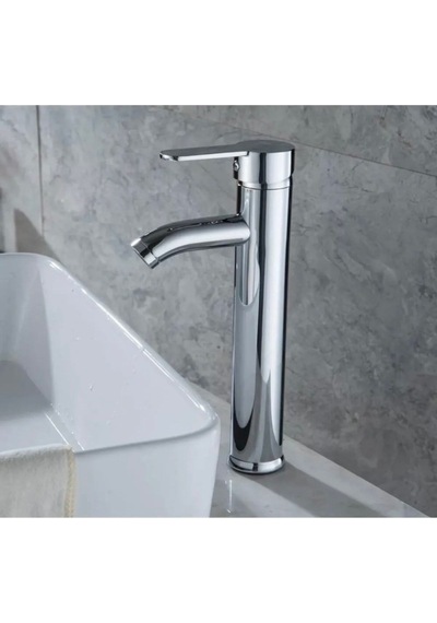 İsaoğlu Yapı Çanak Lavabo Bataryası Gümüş Lavabo Bataryası Yüksek Çanak Lavabo Musluğu Modern Tasarım Gümüş