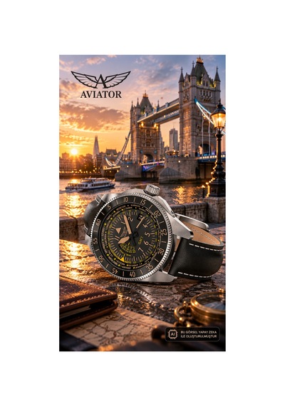 Aircobra Gmt V.1.37.0.303.4 Takvimli Siyah Deri Kordon 42,8 Mm Erkek Kol Saati 10 Atm Gümüş - 929102202 Metalik
