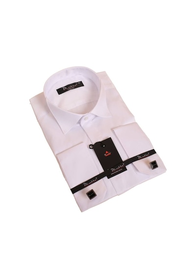 Dicotto Beyaz Gizli Düğmeli Damatlık Ata Yaka Kol Düğmeli Slim Fit Smokin Gömlek - 001 001