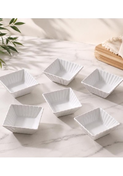 Mini Kare Kahvaltılık Kase 6'li Set 7x7 Cm Porselen Çerezlik Sosluk Sunum Kasesi Çok Renkli