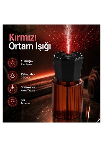 Araç İçi 120 Ml Ultrasonik Hava Nemlendirici Ve Aromaterapi Difüzörü Type-c Şarjlı Koku Siyah