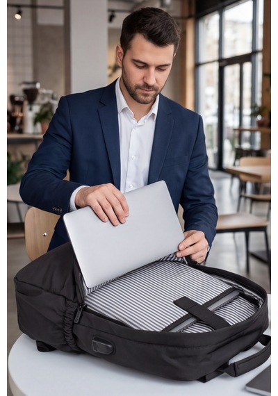 Multimission Usb Şarj Unisex Laptop Sırt Çantası Üniversite Okul Günlük Kullanım Çantası Hafif E... Siyah