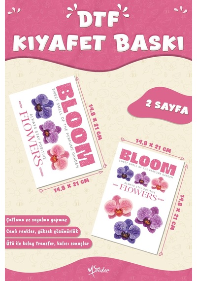 Kumaşa Baskı Yapılabilen Özel Tasarım Ütü Ile Yapışan Tekstil Dtf Baskı Görseli Orkide Temalı Çok Renkli