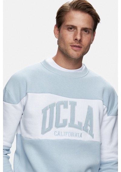 Ucla Archer Mavi Bisiklet Yaka Nakışlı Loose Fit Erkek Sweatshirt Mavi