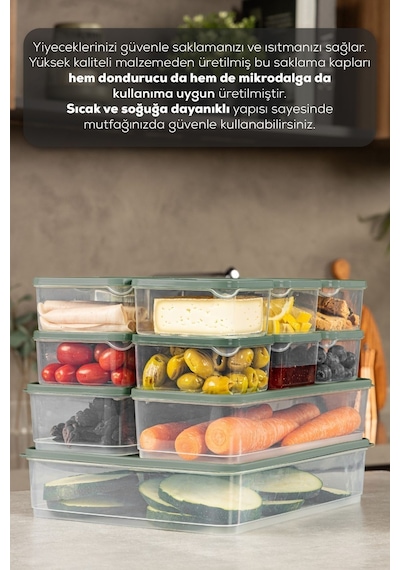 Vienev 15li Buzdolabı Dondurucu Organizer Ve Saklama Kabı Yeşil 12x 350ml 2x 1,65lt 1x 3,5lt