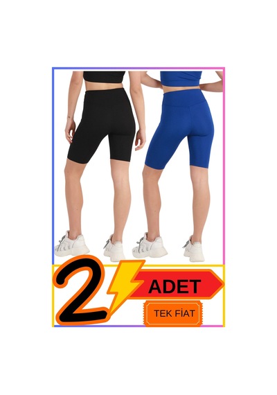 Missmaral Kadın Yüksek Bel Toparlayıcı Şort Tayt Siyah & Mavi 2'li Paket Lycralı Biker Shorts 21070 Siyah - Mavi