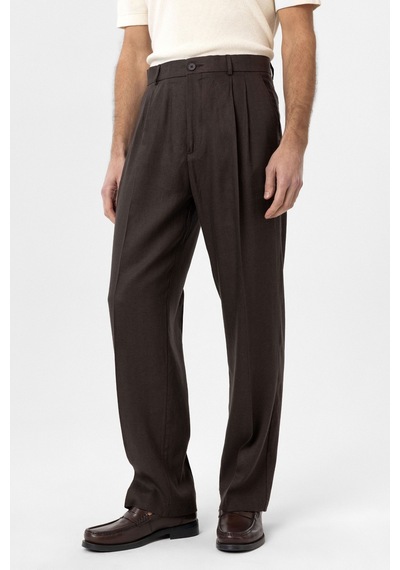 Antioch Keten Karışımlı Erkek Baggy Pantolon Kahve
