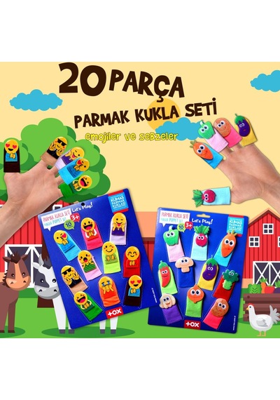 2 Set 20 Parça Tox Emojiler ve Sebzeler Parmak Kukla T106 T104
