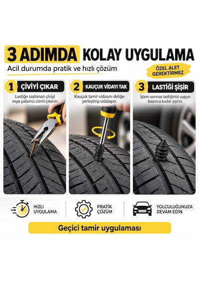 Lastik Tamir Kiti 10'lu Kauçuk Tamir Vidası Otomobil Ve Motosiklet Uyumlu