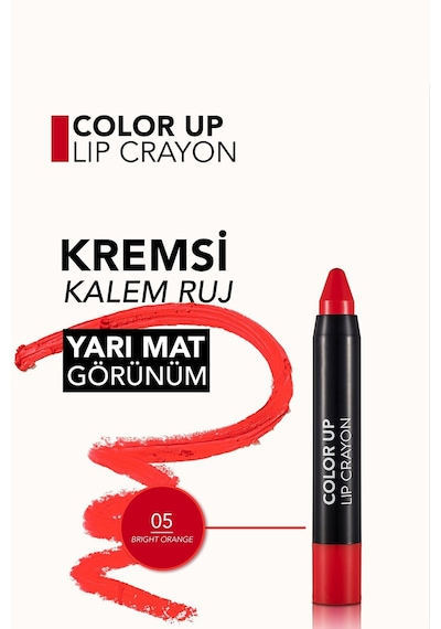 Flormar Saten Bitişli Kalem Ruj - Color Up Lip Crayon - 005 Bright Orange- 8690604503322