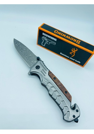 Browning Ahşap Kasa Yarıotomatik Kamp Çakı//21cm-hc4 Gümüş - Kahverengi
