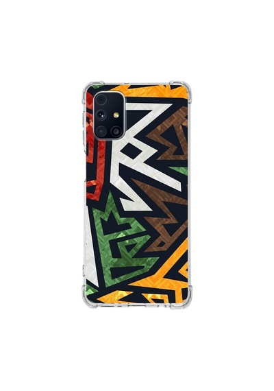 Samsung Galaxy Uyumlu M31s Köşe Korumalı Antişok Kapak Soyut Grafiti Tasarımlı Şeffaf Kılıf Şeffaf