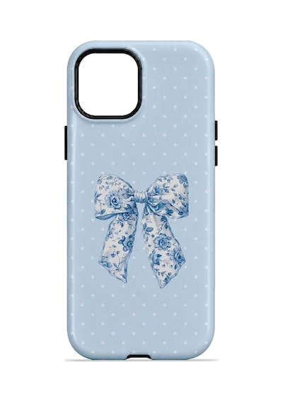 Velvoria Valestra Blue Toile Bow Apple iPhone Uyumlu 15 Darbe Korumalı Kılıf Valestra Select - Blue Toile Bow