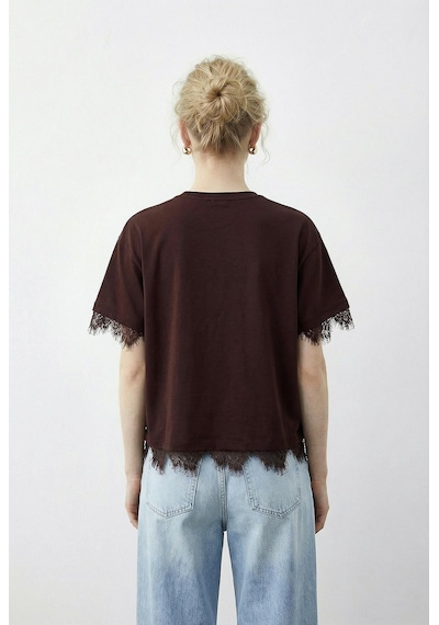 Shade Kadın Dantel Detaylı Bisiklet Yaka Oversize T-shirt 1046 60283955 - Kahverengi