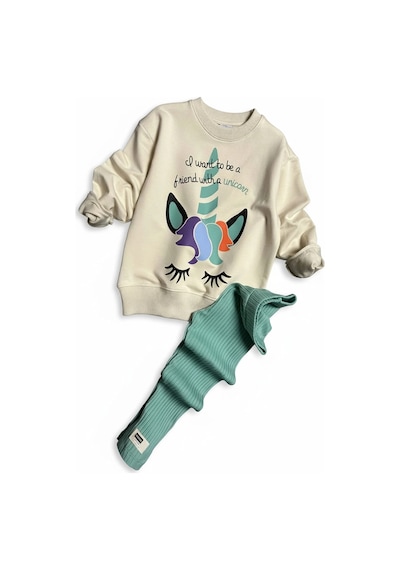 Koçak Kids Unicorn Desenli Kız Çocuk Yeşil Renk Taytlı Takım Yeşil