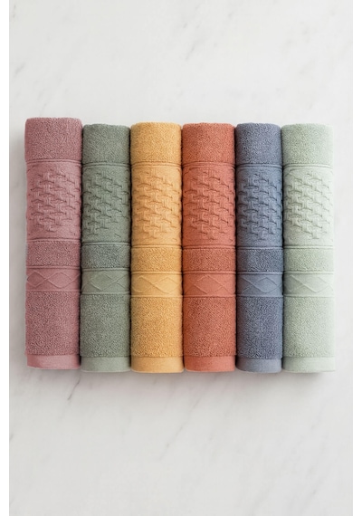 6 Lı El Yüz Havlusu Seti %100 Pamuklu 50x90 Cm Pure Cotton Hardal
