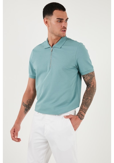 Buratti Pamuklu Regular Fit Fermuarlı Erkek Polo Yaka T Shirt 5902915 Mavi