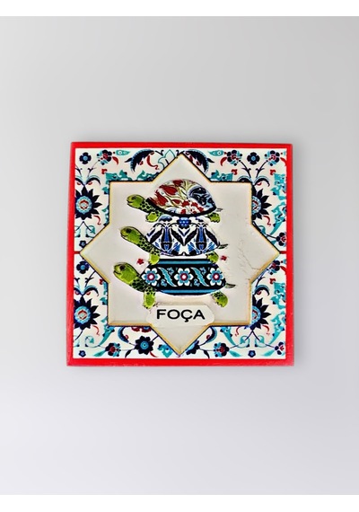 Foça Temalı Polyester Kabartmalı Kaplumbağa Desen Magnet 7 X 7 Cm Dekoratif Hediyelik Buzdolabı Süsü Kod:1268