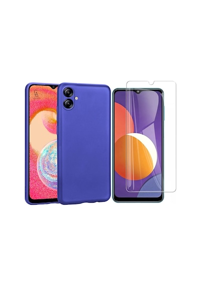 Samsung Galaxy A06 İle Uyumlu Kılıf Soft Yumuşak Telefon Kılıfı Ve Temperli Cam Ekran Koruyucu Saks Mavi
