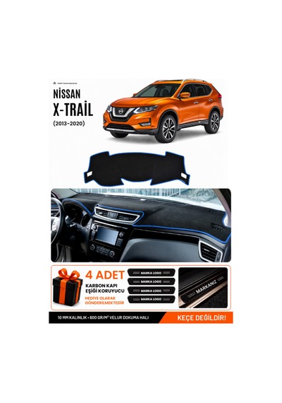 Nissan X-trail 2013-2020 Uyumlu Torpido Örtüsü, Torpido Kılıfı - Siyah Mavi