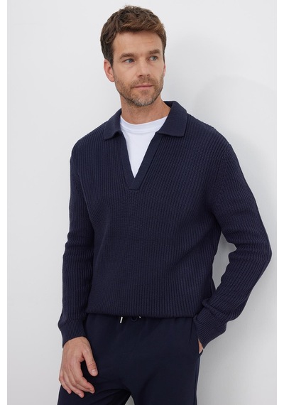 Tudors Erkek Slim Fit Dar Kesim Polo Yaka Lacivert Kazak-41795 Lacivert