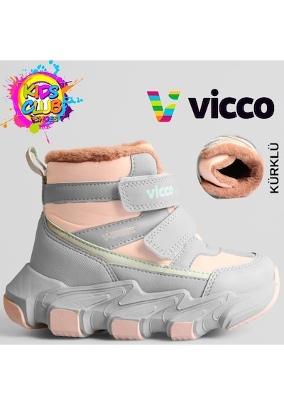 Vicco Fon Phylon Kauçuk Taban Ortopedik İçi Yünlü Çocuk Bot Pudra