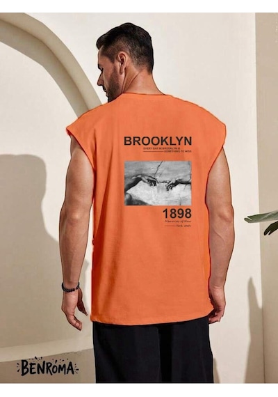 Brooklyn 1898 Baskılı Kolsuz Tişört Turuncu
