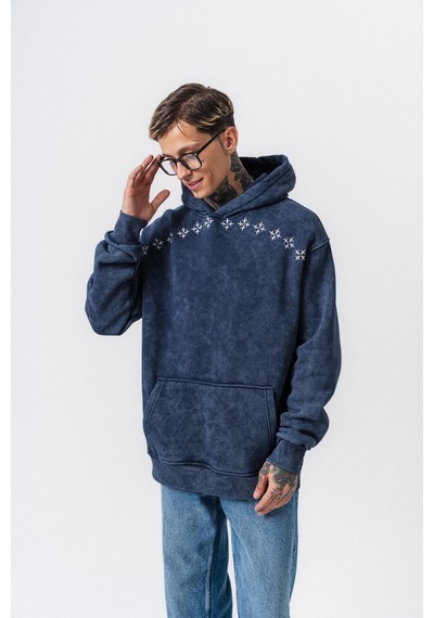 Respire Erkek Muse Baskılı Yıkamalı Kapüşonlu Oversize Hoodie Lacivert