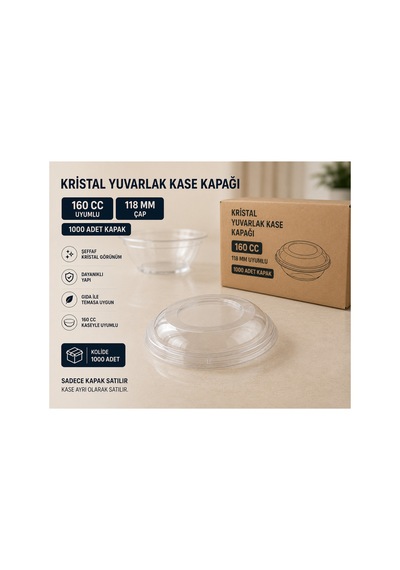 Kristal Yuvarlak Kase Kapağı 118 Mm 1000 Adet Şeffaf Plastik Kapak Şeffaf - 918398883 Şeffaf