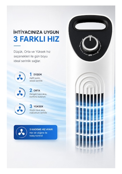 Pirantech Ev-30 Kule Tipi Vantilatör Sessiz Çalışma Şık Ve Modern Tasarım Ev Ve Ofis Kullanımı