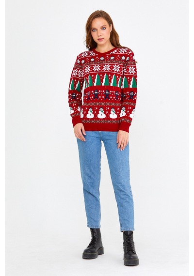 Cool Tarz Kadın Kırmızı Cristmas Yılbaşı Kazağı Kırmızı Kırmızı
