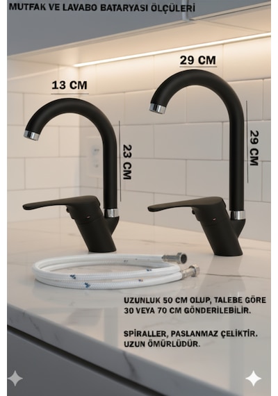 04-1 Lavabo Banyo Mutfak Bataryaları Ve Robot Duş Seti Siyah Krom / Beyaz Krom Takımlar Musluk Armatür Krom - Siyah