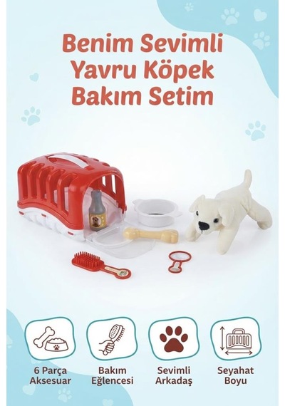 Benim Sevimli Yavru Köpek Bakım Seti 6 Parça Aksesuarlı Ve Seyahat Boyu Taşıma Kutulu Oyuncak Köpek Çok Renkli