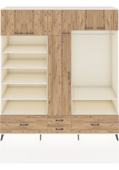Hyperion Dolap 18 Raflı 4 Çekmeceli Tek Askılı 220x44x243 Aytaşı-çam/çam Atlas Çam/atlas Çam