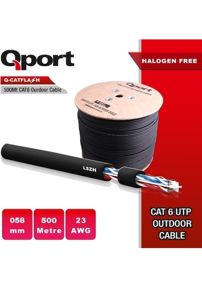 QPort Q-CATFLASH LSZH 500m Yüks.Hız CAT6 UTP Outdoor Yanmaz Kablo